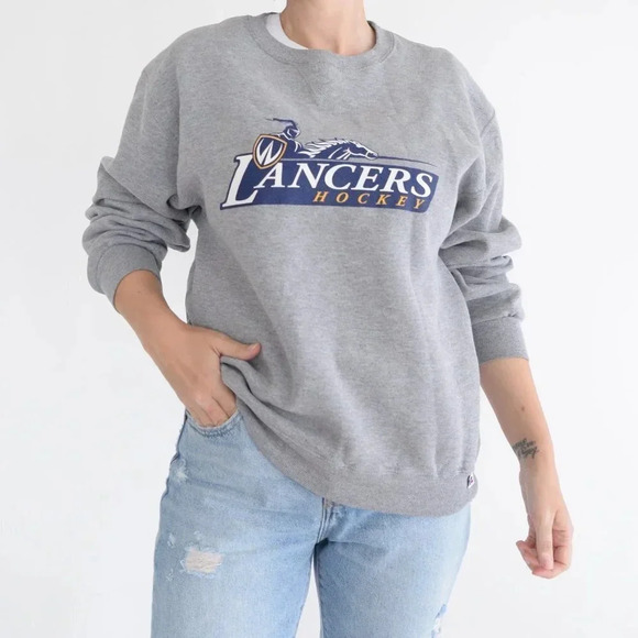 Vintage Russel Grey Lancers Hockey  Crewneck Sweater Med - Picture 3 of 12